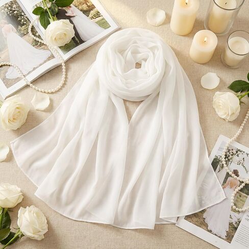 1Pcs Chiffon Bridal Neck Scarf for Wedding Long Scarf Wrap for Wedding Evening Ceremony Bridal Accessory in Kuwait
