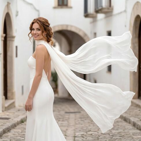 1Pcs Chiffon Bridal Neck Scarf for Wedding Long Scarf Wrap for Wedding Evening Ceremony Bridal Accessory in Kuwait