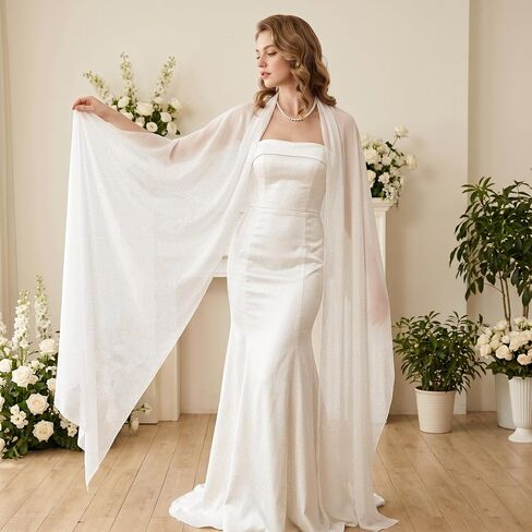 1Pcs Chiffon Bridal Neck Scarf for Wedding Long Scarf Wrap for Wedding Evening Ceremony Bridal Accessory in Kuwait