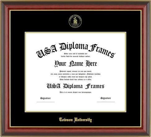 Towson University Diploma Frame 11" x 14" Black Gold Trim Glossy with Black and Gold Matting in Saudi Arabia