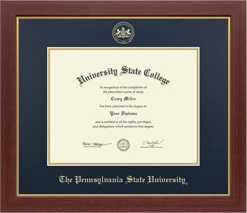 Pennsylvania State University 11" w x 8.5" h Diploma Frame - Fits a bachelor's, master's and phd - Gold Embossed Diploma Frame - Mahogany Moulding with Navy and Gold Matting in Kuwait