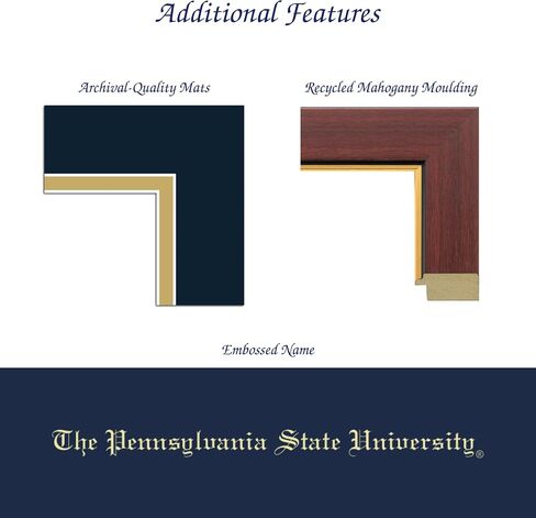 Pennsylvania State University 11" w x 8.5" h Diploma Frame - Fits a bachelor's, master's and phd - Gold Embossed Diploma Frame - Mahogany Moulding with Navy and Gold Matting in Kuwait