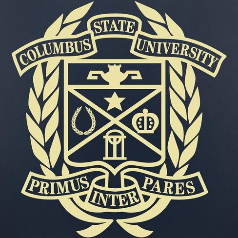 Columbus State University 11" w x 8.5" h Diploma Frame - Fits a bachelor's - Gold Embossed Diploma Frame - Cherry Moulding with Navy and Red Matting - Officially Licensed in Kuwait
