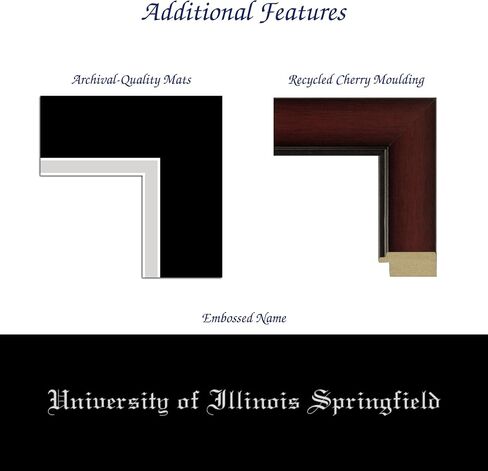 University of Illinois Springfield 11" w x 8.5" h Diploma Frame - Fits a bachelor's and master's - Silver Embossed Diploma Frame - Cherry Moulding with Black and Silver Matting in Kuwait