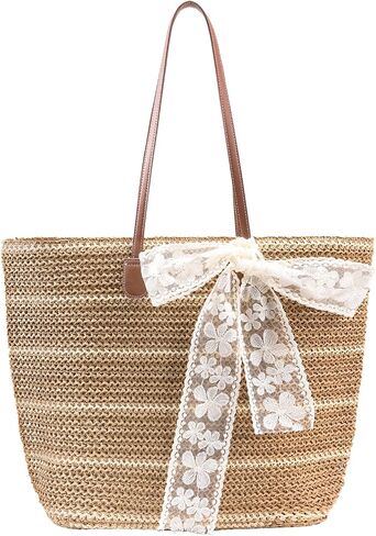 Straw Beach Tote Bag for Women - 2026 Large Handwoven Summer Vacation Purse Zipper for Travel Shopping Essentials in Saudi Arabia