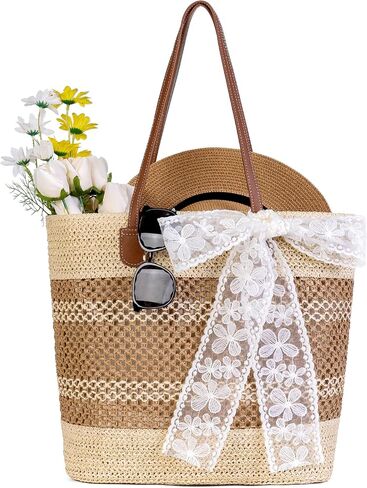 Straw Beach Tote Bag for Women - 2026 Large Handwoven Summer Vacation Purse Zipper for Travel Shopping Essentials in Saudi Arabia