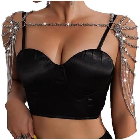 Silver Punk Fringe Shoulder Body Chain Jewelry Multi-layered Tassel Arm Chain Festival Rave Body Chain Summer Beach Back Chain Jewelry for Women Backless in Saudi Arabia