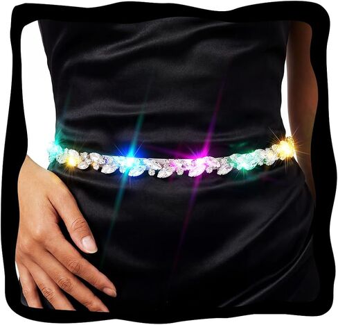 BODIY Light Up Rhinestone Waist Chain Belt Sparkly Silver Belly Chains Plus Size Crystal Waist Body Chain Jewelry for Women in Kuwait