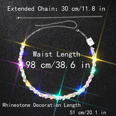 BODIY Light Up Rhinestone Waist Chain Belt Sparkly Silver Belly Chains Plus Size Crystal Waist Body Chain Jewelry for Women in Kuwait