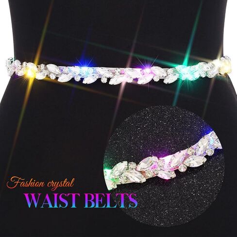 BODIY Light Up Rhinestone Waist Chain Belt Sparkly Silver Belly Chains Plus Size Crystal Waist Body Chain Jewelry for Women in Kuwait