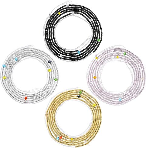 4 PCS 50" Handmade African Waist Beads for Women Plus Size Layered Body Jewelry Accessories Non-Stretching Belly Chain (Tie-on) in Saudi Arabia