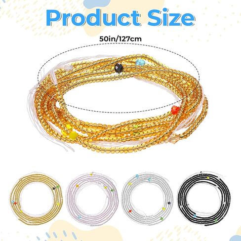 4 PCS 50" Handmade African Waist Beads for Women Plus Size Layered Body Jewelry Accessories Non-Stretching Belly Chain (Tie-on) in Saudi Arabia