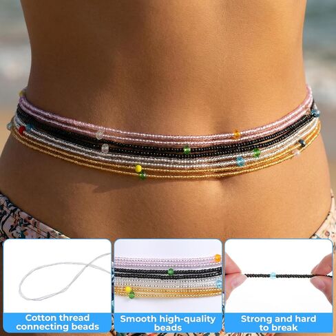 4 PCS 50" Handmade African Waist Beads for Women Plus Size Layered Body Jewelry Accessories Non-Stretching Belly Chain (Tie-on) in Saudi Arabia