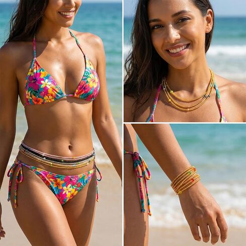 4 PCS 50" Handmade African Waist Beads for Women Plus Size Layered Body Jewelry Accessories Non-Stretching Belly Chain (Tie-on) in Saudi Arabia