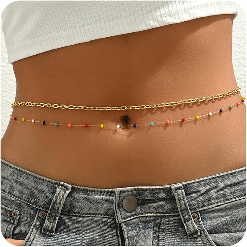 14K Gold Plated Waist Chain for Women Bikini Belly Jewelry Pearl Bead Body Chain in Saudi Arabia
