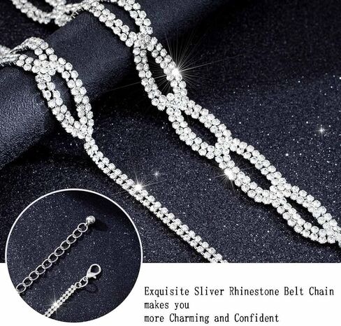Sliver Rhinestone Waist Chains for Women Oval Crystal Belt Jewelry Chain for Dress Gift in Kuwait