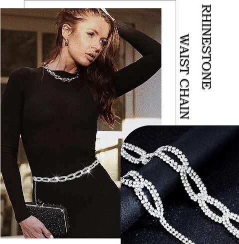 Sliver Rhinestone Waist Chains for Women Oval Crystal Belt Jewelry Chain for Dress Gift in Kuwait