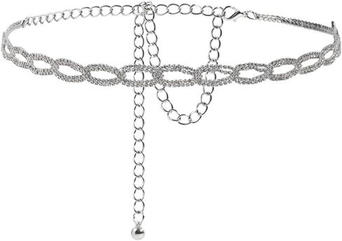 Sliver Rhinestone Waist Chains for Women Oval Crystal Belt Jewelry Chain for Dress Gift in Kuwait