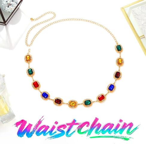 TWINKLEDE Colorful Waist Chain Rainbow Rhinestone Chains Belt for Women in Kuwait