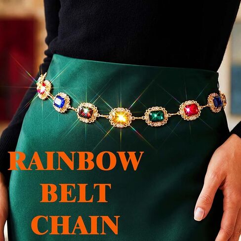 TWINKLEDE Colorful Waist Chain Rainbow Rhinestone Chains Belt for Women in Kuwait
