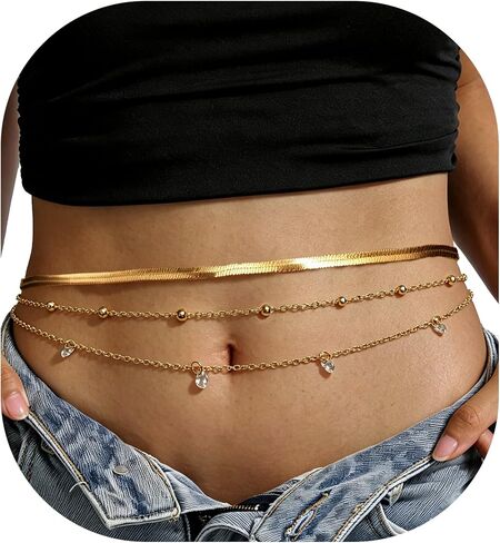 Waist Chain for Women Body Chain Beads Golden Adjustable Belly Jewelry Sexy Fashion Cute Accessories in Saudi Arabia