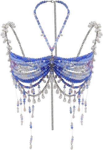 Sexy Layered Bead Tassel Bra Body Chain Jewelry Beach Harness Bikini Festival Rave Bra Bralette for Women in Saudi Arabia