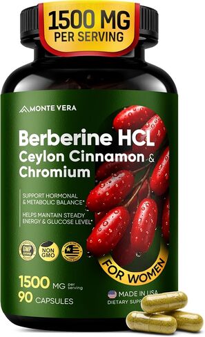 Berberine Supplement HCL 1500mg Berberine Capsules with Ceylon Cinnamon & Chromium, Highly Absorbable Formula for Supports Hormonal, Metabolic Health, Steady Energy Non-GMO (90 Capsules) in Saudi Arabia