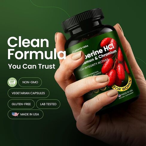 Berberine Supplement HCL 1500mg Berberine Capsules with Ceylon Cinnamon & Chromium, Highly Absorbable Formula for Supports Hormonal, Metabolic Health, Steady Energy Non-GMO (90 Capsules) in Saudi Arabia