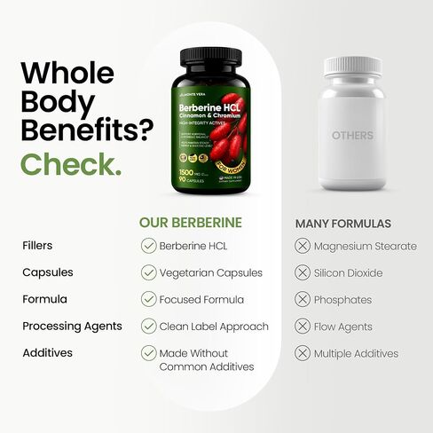 Berberine Supplement HCL 1500mg Berberine Capsules with Ceylon Cinnamon & Chromium, Highly Absorbable Formula for Supports Hormonal, Metabolic Health, Steady Energy Non-GMO (90 Capsules) in Saudi Arabia