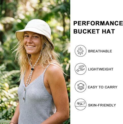 VOBOOM Women Unstructured Lightweight Bucket Cap Summer Beach Sun Hats with Detachable Chin Strap for Travel Daily Wear in Saudi Arabia