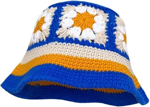 Crochet Bucket Hat for Women Floral Knit Foldable Floppy Beach Fashion Cute in Kuwait