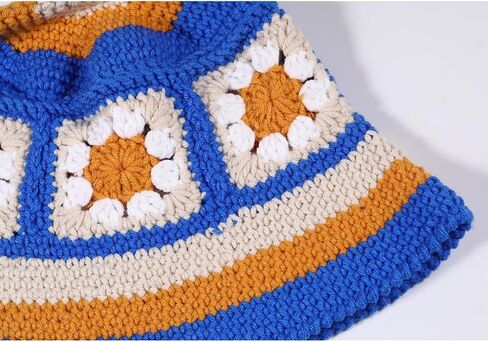 Crochet Bucket Hat for Women Floral Knit Foldable Floppy Beach Fashion Cute in Kuwait