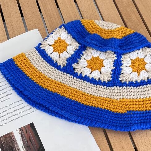 Crochet Bucket Hat for Women Floral Knit Foldable Floppy Beach Fashion Cute in Kuwait