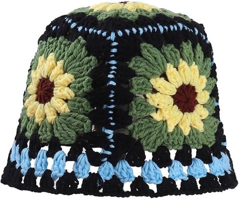 Crochet Bucket Hat for Women Floral Knit Foldable Floppy Beach Fashion Cute in Kuwait