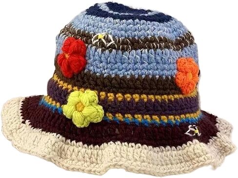 Crochet Bucket Hat for Women Floral Knit Foldable Floppy Beach Fashion Cute in Kuwait