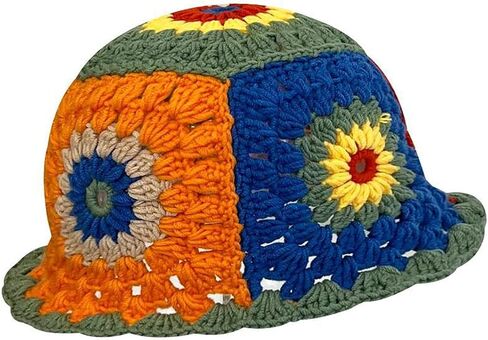 Crochet Bucket Hat for Women Floral Knit Foldable Floppy Beach Fashion Cute in Kuwait