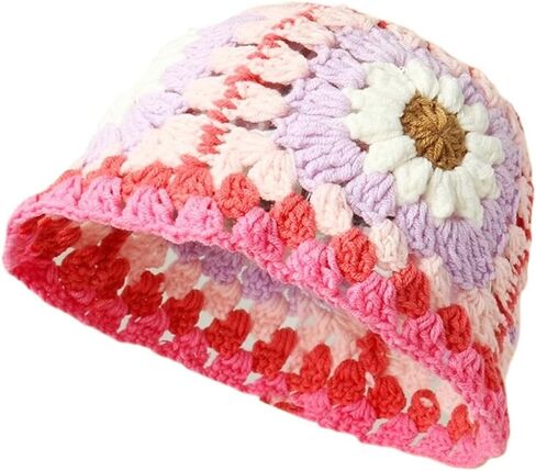 Crochet Bucket Hat for Women Floral Knit Foldable Floppy Beach Fashion Cute in Kuwait
