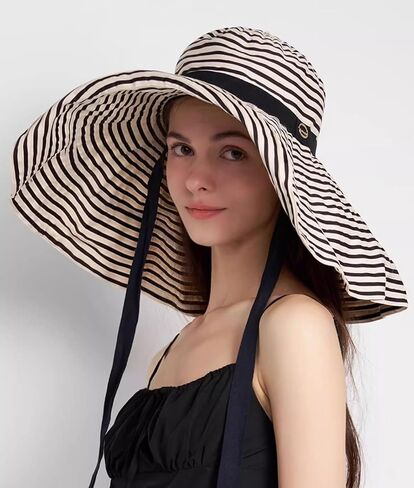 URAWOW UV Protection Sun Hats for Women Wide Brim Bucket Hat Beach Summer Neck Black White Fashion in Saudi Arabia