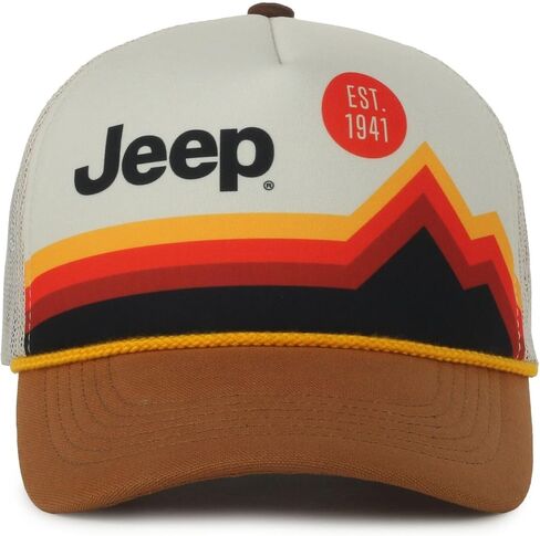 Jeep White Putty Mountain Graphic Trucker Hat – Polyester Knit, Mesh Back, Structured High Crown, Plastic Snap Closure, One Size in Kuwait