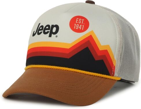 Jeep White Putty Mountain Graphic Trucker Hat – Polyester Knit, Mesh Back, Structured High Crown, Plastic Snap Closure, One Size in Kuwait