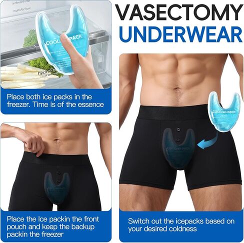 Vasectomy Underwear - Comes With 2-Custom Fit Ice Packs and Snug Boxer Briefs For Testicular Support and Pain Relief -XL size Black in Saudi Arabia