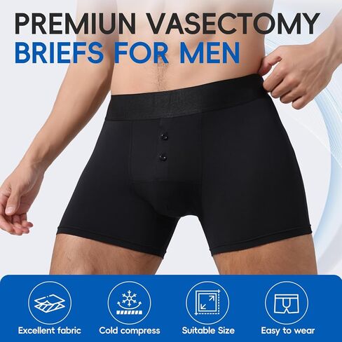 Vasectomy Underwear - Comes With 2-Custom Fit Ice Packs and Snug Boxer Briefs For Testicular Support and Pain Relief -XL size Black in Saudi Arabia