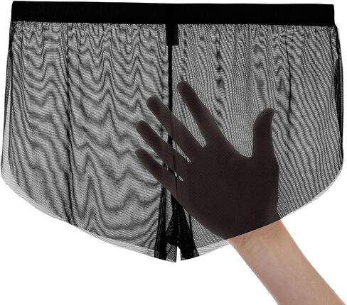 JINSHI Men's Mesh See Through Boxers Sexy Silk Underwear Sheer boxer trunk, Athletic Ultra-thin Split Side Loose Shorts in Kuwait