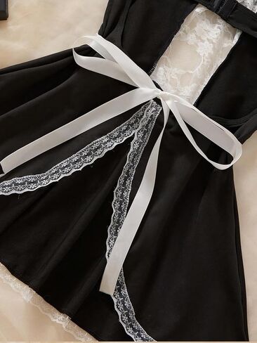 Alrovetoney Sexy Lingerie For Women Costume Black&White Lace Patchwork Costume Sexy Babydoll Lingerie Dress And Apron 2pcs in Saudi Arabia