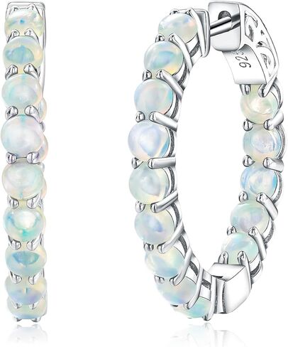 AIBAO Authentic Turquoise/Opal Hoop Earrings for Women Sterling Silver Natural Gemstone Huggie Earrings Western Boho Jewelry Gift for Birthday Valentines Anniversary in Saudi Arabia