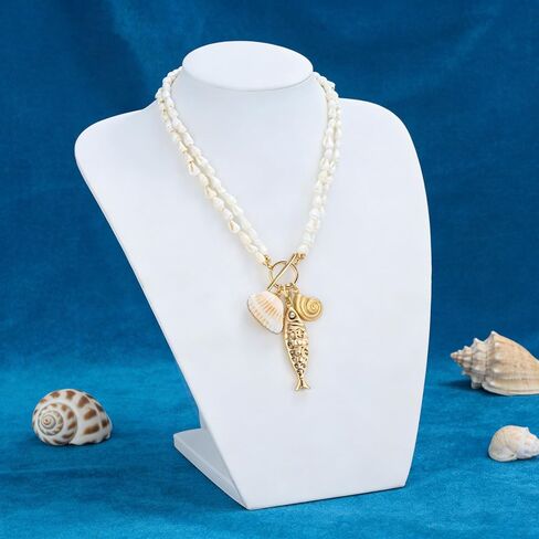 Shell Necklaces for Women Trend Boho Scarf Necklaces Ocean Mermaid Conch Seashell Necklace Summer Gold Fish Necklace Fashion Beach Jewelry in Kuwait