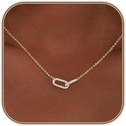 HERIER Diamond Pendant Necklace for Women, Dainty Gold Necklace 14k Gold Plated Paperclip Choker Necklaces Cute Open Oval Necklaces Simple Gold Necklace Jewelry Gifts for Women Trendy in Saudi Arabia