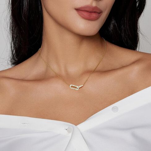 HERIER Diamond Pendant Necklace for Women, Dainty Gold Necklace 14k Gold Plated Paperclip Choker Necklaces Cute Open Oval Necklaces Simple Gold Necklace Jewelry Gifts for Women Trendy in Saudi Arabia