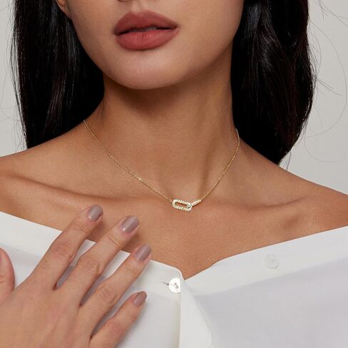 HERIER Diamond Pendant Necklace for Women, Dainty Gold Necklace 14k Gold Plated Paperclip Choker Necklaces Cute Open Oval Necklaces Simple Gold Necklace Jewelry Gifts for Women Trendy in Saudi Arabia
