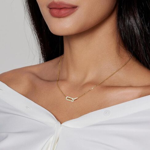HERIER Diamond Pendant Necklace for Women, Dainty Gold Necklace 14k Gold Plated Paperclip Choker Necklaces Cute Open Oval Necklaces Simple Gold Necklace Jewelry Gifts for Women Trendy in Saudi Arabia